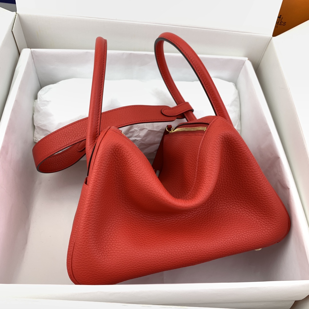 Hermes Lindy 30cm Handbag Shoulder Bag In Red Clemence Leather